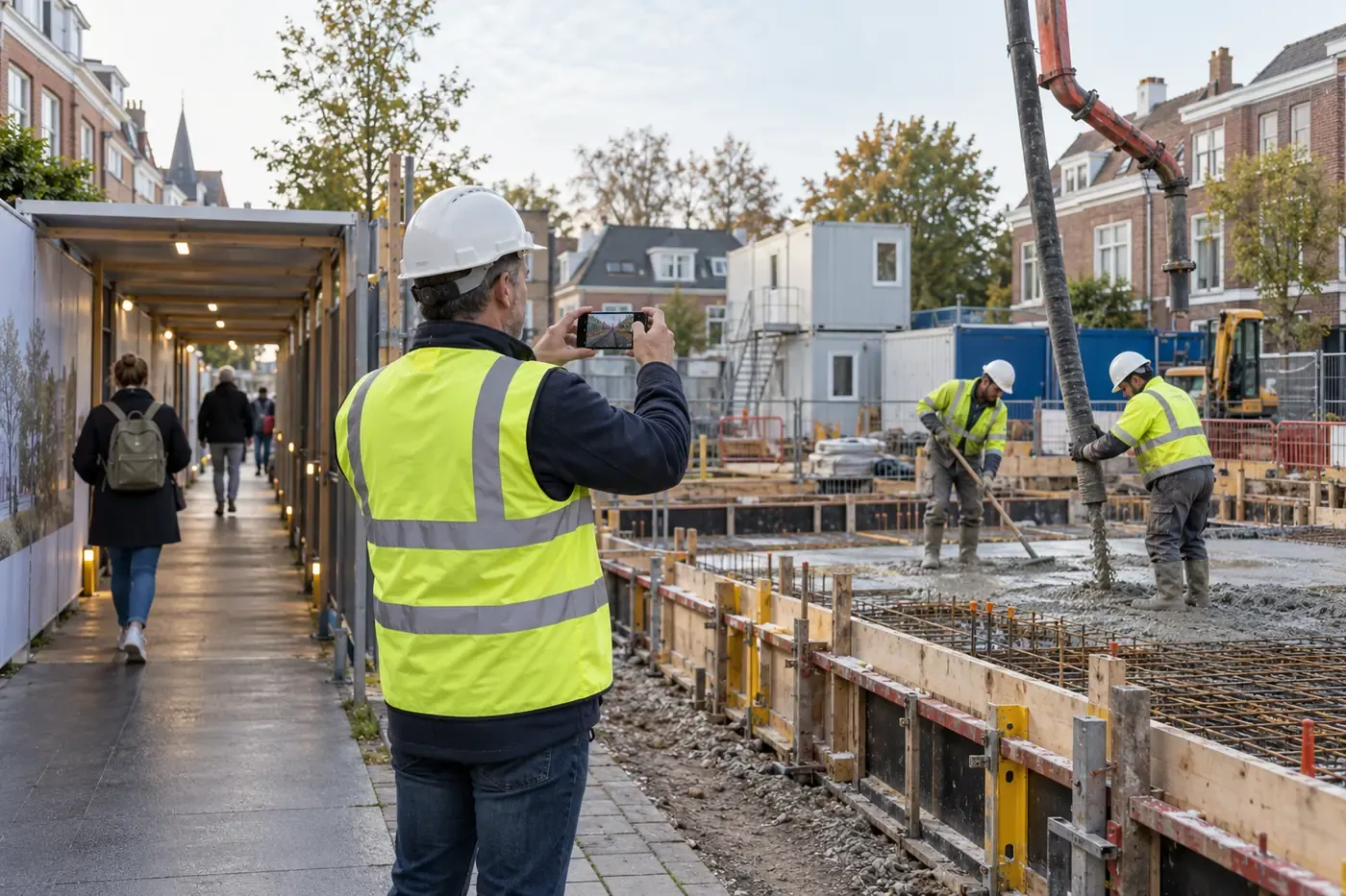 A site manager photographs the progress for the weekly update.